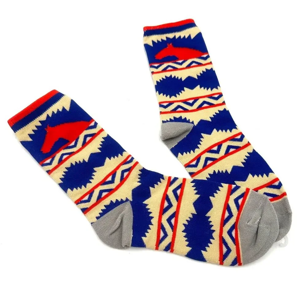 Vintage Red & Blue Woven Horse Head Ski Socks Winter Wear Western Kentucky Derby